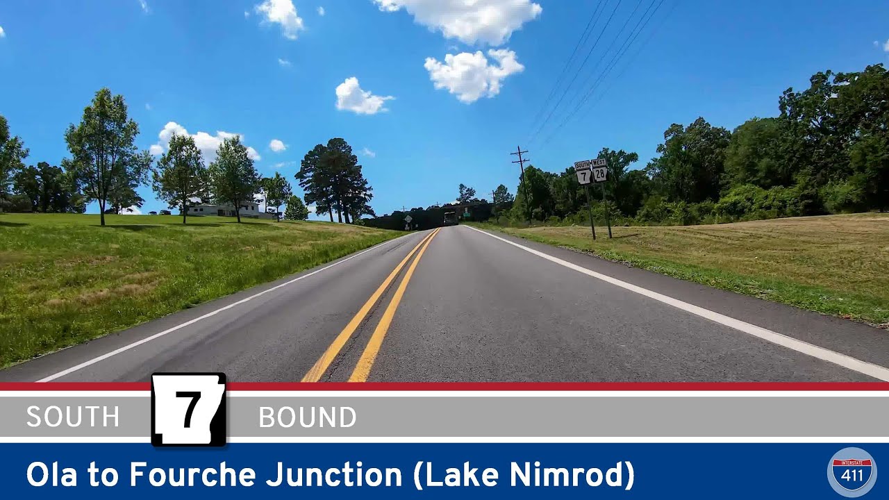 Cruise 8 scenic miles along Arkansas Highway 7 from Ola to Fourche Junction. This short but beautiful mountain drive climbs and descends Ola Mountain, offering forest views and access to Nimrod Lake recreation areas.